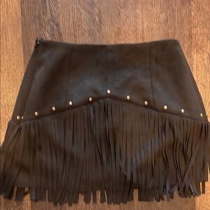 Fringed Black Skirt with Stud Accents